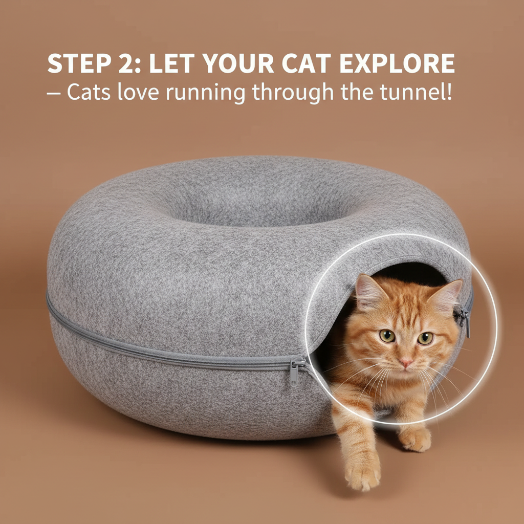 Donut Cat Tunnel Bed Pets House Natural Felt Pet Cat Cave Interactive Toys rounds
