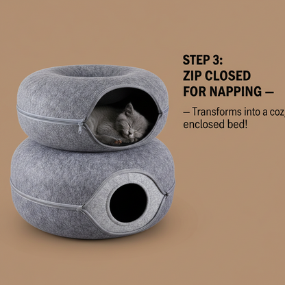 Donut Cat Tunnel Bed Pets House Natural Felt Pet Cat Cave Interactive Toys rounds